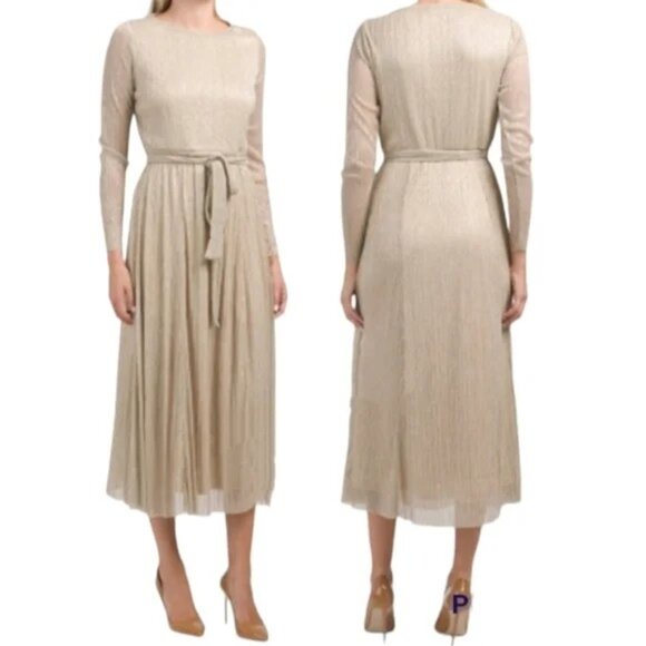 Anne Klein Gold Shimmering Maxi Dress - Long Sleeve - Picture 1 of 5